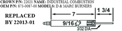 Picture of INDUSTRIAL COMBUSTION PILOT IGNITOR FOR D & MARC BURNERS