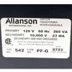 Picture of 542-PF ALLANSON 120V PRIMARY10000V SECONDARY END POINT GROUND
