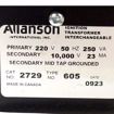 Picture of 2729-605 ALLANSON TRANSFORMER 220V